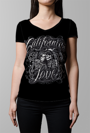 CALIFORNIA LOVE TATTOO Design- WOMENS V-NECK TOP