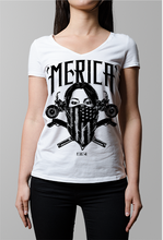 MERICA MASKED TATTOO Design- WOMENS V-NECK TOP