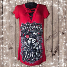 CALIFORNIA LOVE TATTOO Design- WOMENS LACED V-NECK TOP