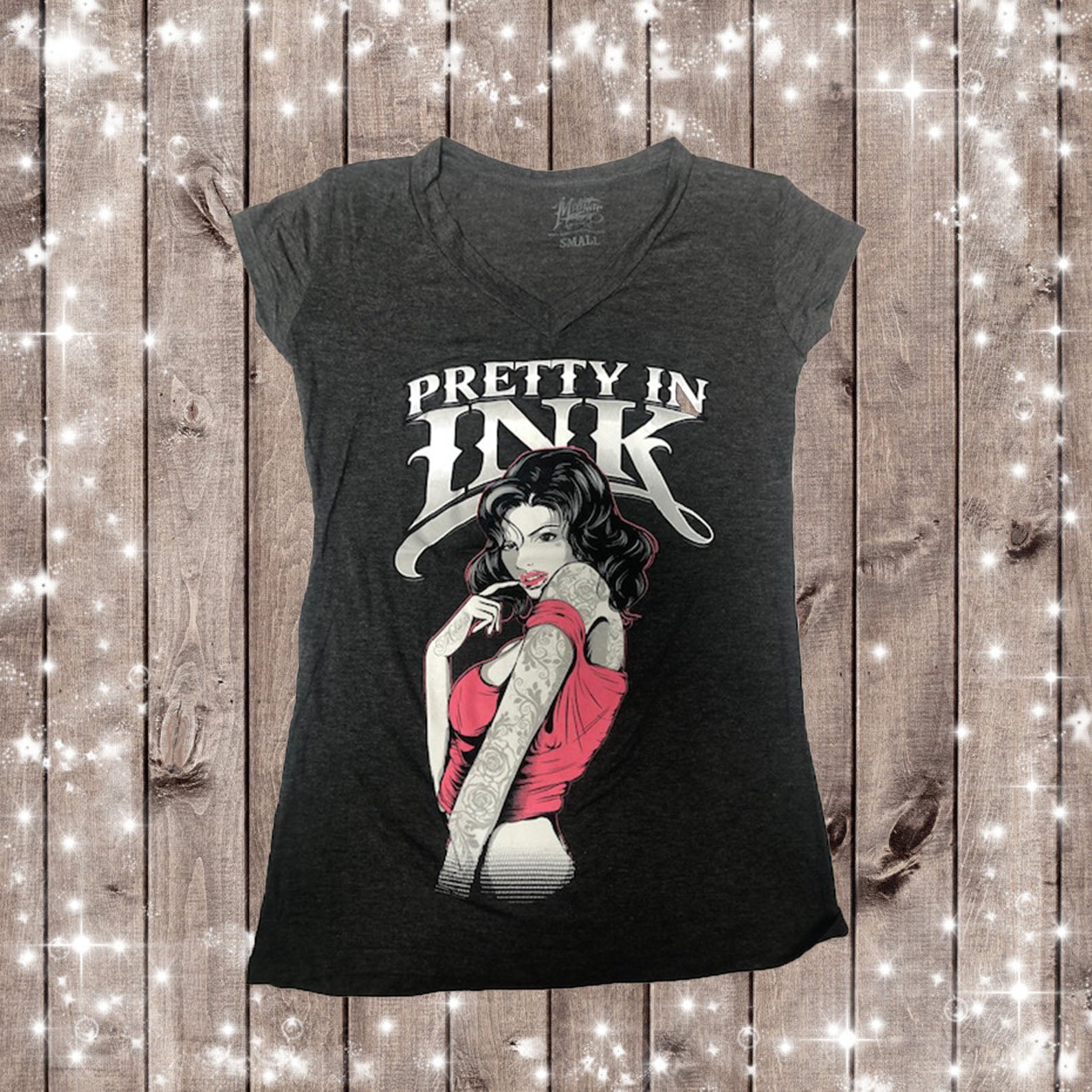 PRETTY IN INK TATTOO Design- WOMENS V-NECK TOP