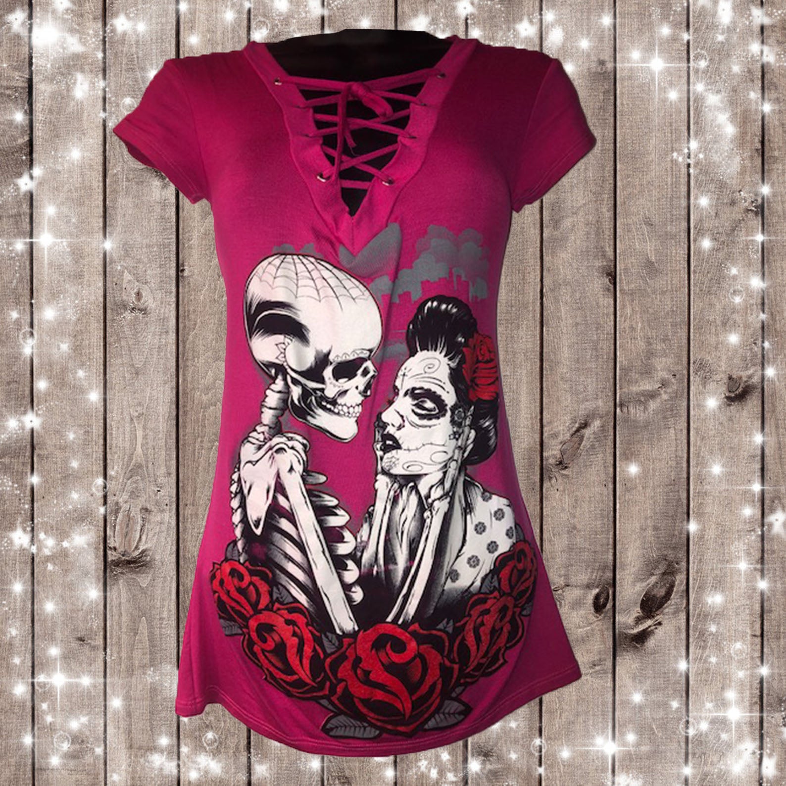 TIL DEATH TATTOO Design- WOMENS LACED V-NECK TOP